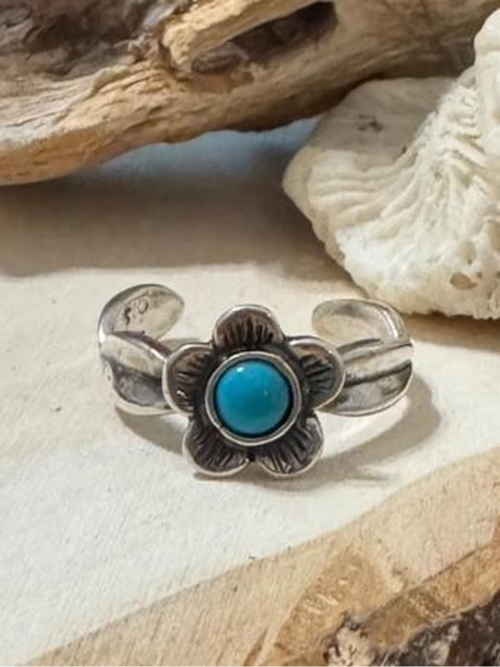 Southwestern Shube Dakota West 925 Sterling Silver Turquoise Flower Leaf Ring